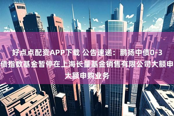 好点点配资APP下载 公告速递:鹏扬中债0-3年政金债指数基金暂停在上海长量基金销售有限公司大额申购业务